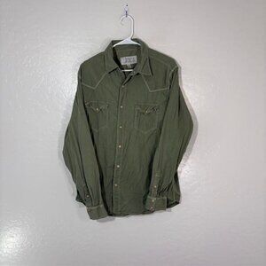 Ryan Michael Shirt Mens Large Green Western Silk Cotton Snap Front Hex Button